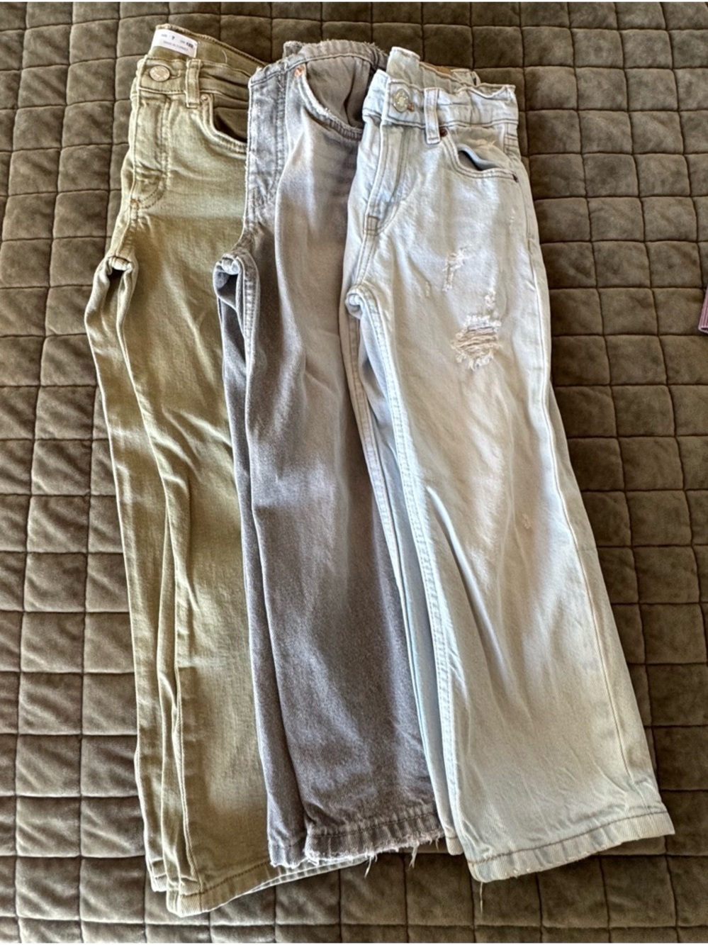 Zara Girls Trio: Olive, Gray, Light Wash Jeans